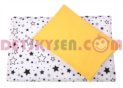 2 dílná sada do dětské postýlky Hvězdičky černé s žlutooranžovou