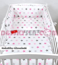 3 dílná sada do postýlky Hvězdičky růžovošedé